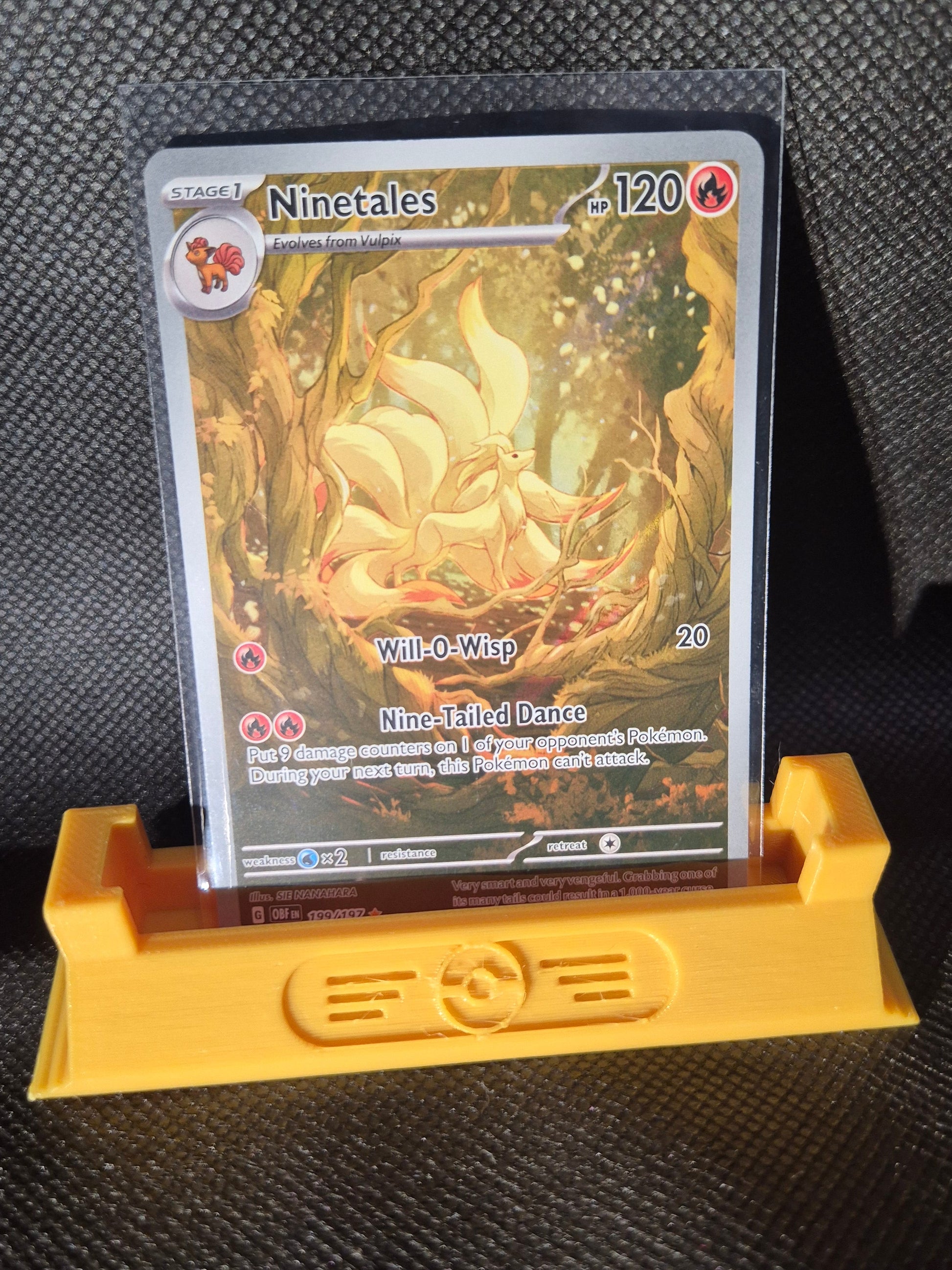 Pokémon Card in holder on black background